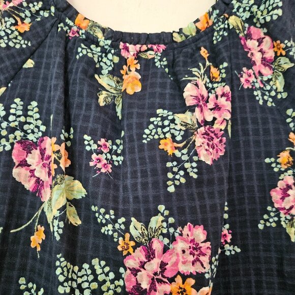 Lauren Conrad Floral Blouse Size Med Flowy Popover Navy - Picture 5 of 9